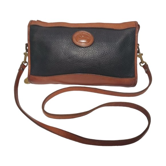 Dooney & Bourke Handbags - Vtg DOONEY & BOURKE Crossbody Bag All Weather Black Pebble Leather ZipTop Charm